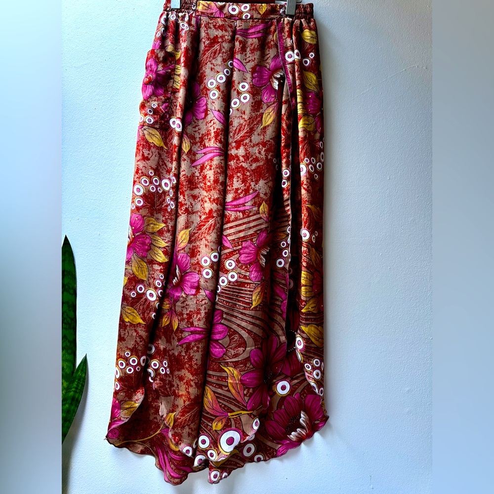 Genuine silk Flowy Boho Indian Split pants Summer vacation wear with gems floral